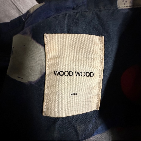 WOOD WOOD Button Shirt Floral Slim Fit Cotton Blue Size Large - Picture 3 of 9